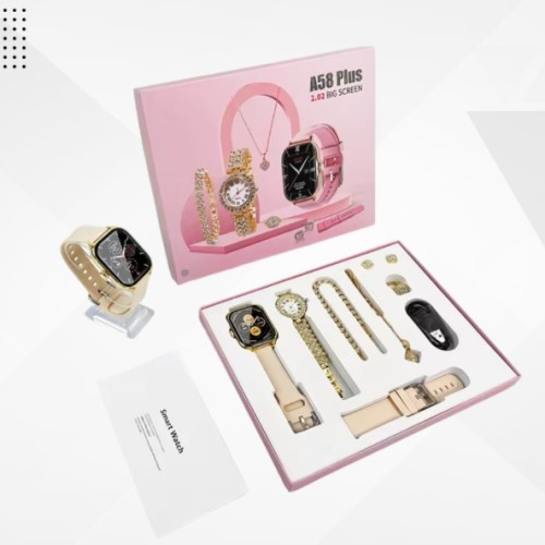 A58 Plus Smart Watch for Men and Women – NFC, Wireless Charging, Fitness Tracking and Jewelry Gift Set