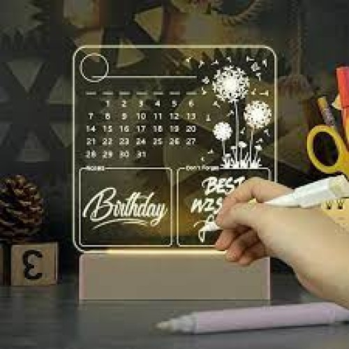 LED Calendar Light Board with Stand – Acrylic USB Note and Message Night Light (With Pen)