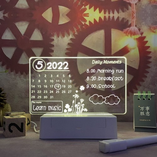 LED Calendar Light Board with Stand – Acrylic USB Note and Message Night Light (With Pen)