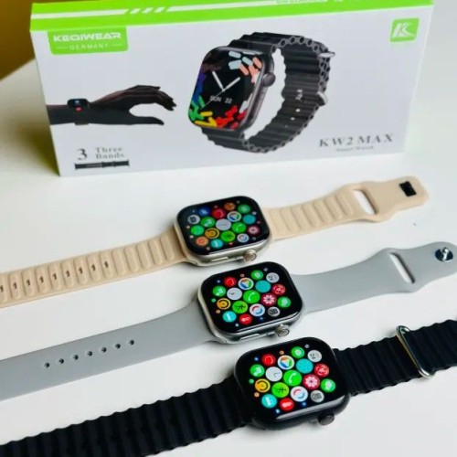 KW2 Max Smart Watch – Curved Display, 3 Straps, Gesture Call, Voice Command and Wireless Charging
