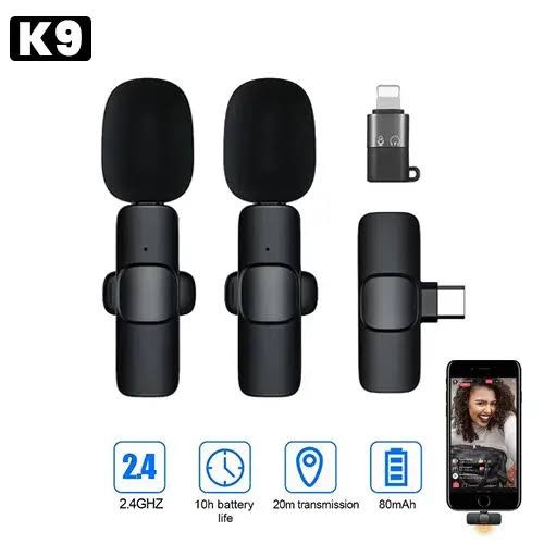 Professional K9 Dual Wireless Microphone – Portable Lavalier Mic for iPhone, Android, Camera and Laptop (Bangladesh)