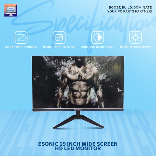 Esonic 19 Inch Wide Screen HD LED Monitor (HDMI and VGA) – 1366x768 Resolution, 5ms Response Time