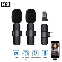 Professional K9 Dual Wireless Microphone – Portable Lavalier Mic for iPhone, Android, Camera and Laptop (Bangladesh)
